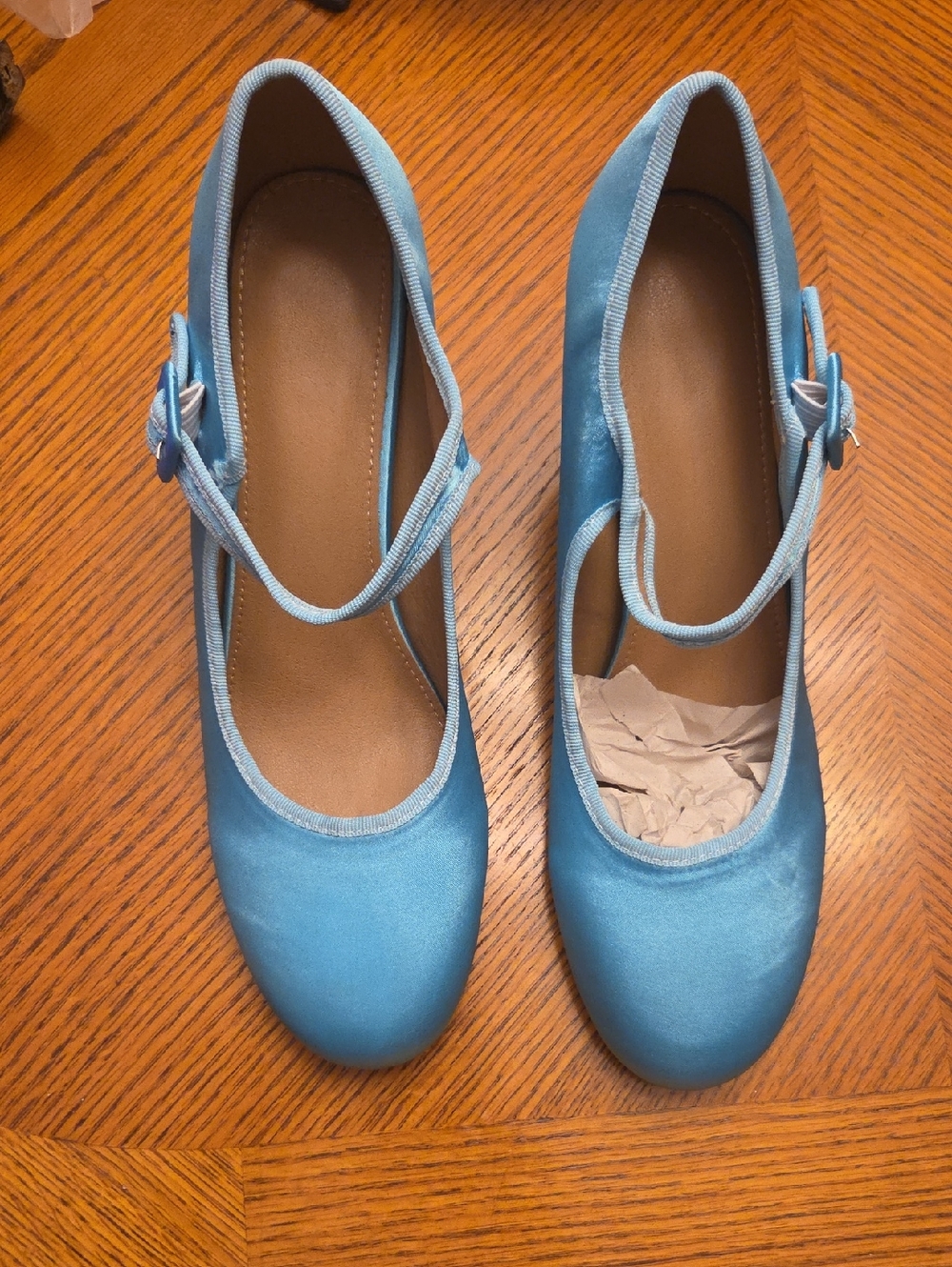 Satin Mary Jane Heels with Ankle Strap in Blue